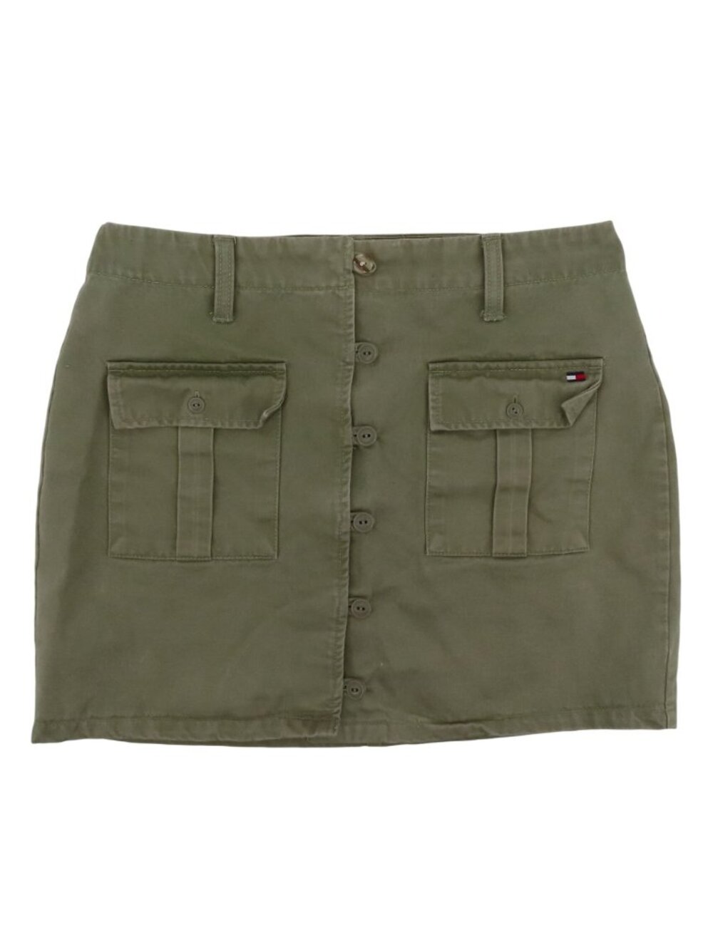 VTG Tommy Hilfiger Women 6 Solid Green Cargo Skirt All Cotton Pockets Y2K 2001